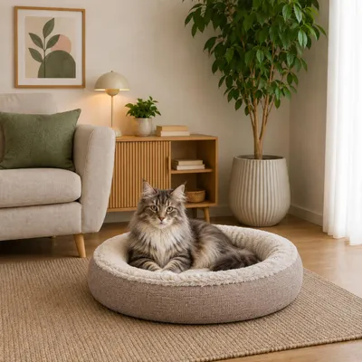 Produktbild von belviona Katzenbett rund, Katzenkorb in Doughnut-Form, abnehmbarer Bezug, waschbar & rutschfest, 65 cm Durchmesser, grau