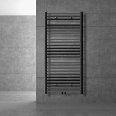 Produktbild von LuxeBath Badheizkörper 750 x 1500 mm Anthrazit gebogen mit Mittelanschluss - Design Heizkörper Handtuchwärmer Handtuchtrockner, ohne Heizstab