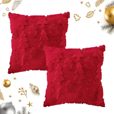 Weihnachtskissenbezug 45x45 cm, 2 Stück, rot, Plüsch