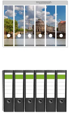 Produktbild von Wallario 6 Stück breite Ordner inkl. Klebeetiketten mit Motive Blick auf Berlin -  Set mit Rückenschildern / Ordnerrücken Stickern