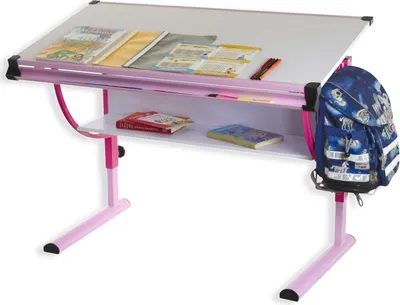 Produktbild von Kinderschreibtisch Schülerschreibtisch CARINA in rosa pink, Schreibtisch höhenverstellbar und neigungsverstellbar