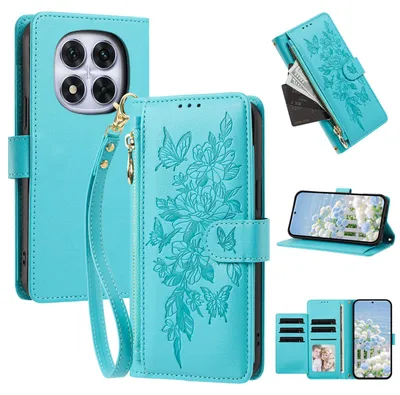 Produktbild von Handyhülle für Xiaomi Redmi Note 14 Pro 4G, Wallet Case Kunstleder mit Kartenfächern, Reißverschluss und Handschlaufe Blau