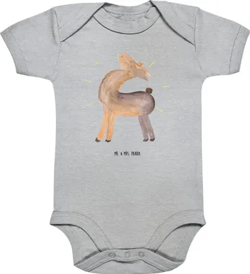 Produktbild von Mr. & Mrs. Panda Strampler Lama Stolz 3. - 6. Monat - Heather Grey - Geschenk, Babybody, Family, Beste Freundin, Familie, Lamas, body kurzarm, Einteiler, Baby