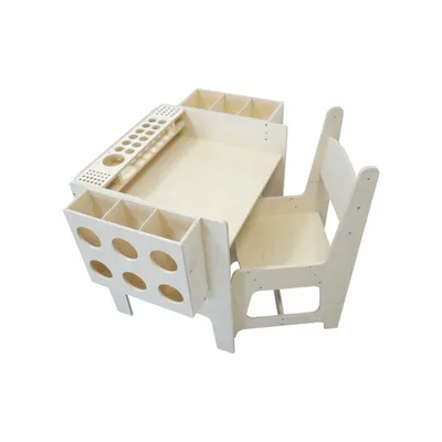 Produktbild von Verstellbarer Schreibtisch und Stuhl für Kinder – mit Organizer – Holz-Schreibtisch Set für Spiel, Malen & Lernen