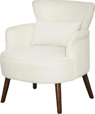 Produktbild von Sessel mit Rückenlehne, abgerundeten Armlehnen, Gepolstert Loungesessel mit Kordoptik, Holzbeine, für Schlafzimmer, Wohnzimmer, bis 120 kg, Cremeweiß