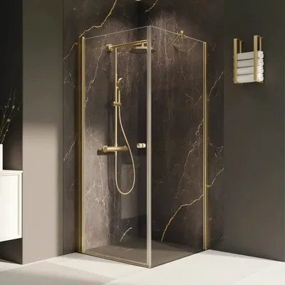 Produktbild von Duschtür für Seitenwand mit Drehtür BREUER Elana 2.0 rund 90 cm Profil gold Klarglas Türanschlag links