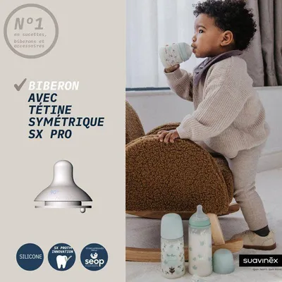 Immagine prodotto di Biberon Suavinex Birdies, tettarella SX Pro taglia L, 360 ml, dai 6 mesi in su, beige