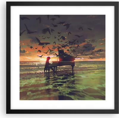 Produktbild von Gerahmtes Poster - Schwarzer Rahmen - Klaviermusik - 40x40 cm - Wand Bild - Wanddeko - Wandbilder - Kunstposter - Wandposter - Bilderrahmen - Bilder - Kunstdruck - Wandbild - P2BAC40x40-3911