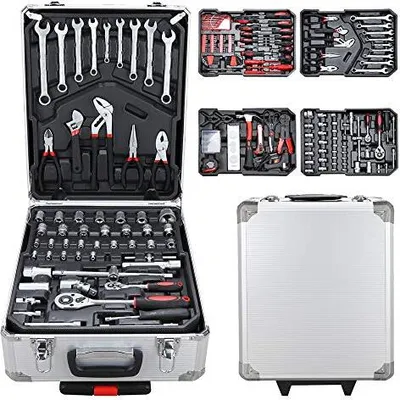 Image de karpal Mallette à outils 1031 pièces Boîte à outils en aluminium Set de caisses à outils verrouillables Sacoche à outils Trolley à 4 niveaux¡ Outils