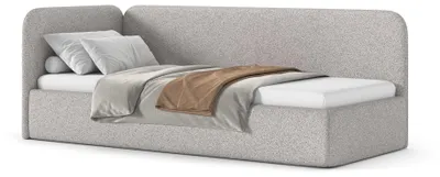 Produktbild von MyBed BAO Polsterbett 90x200 cm mit Bettkasten - Stauraumbett mit Kopfteil, modernes Einzelbett mit Stauraum, Niedrigbett, linke Seite