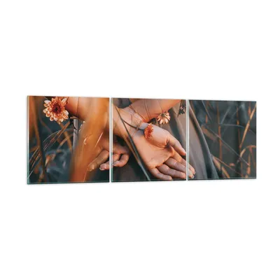 Produktbild von Bilder auf glas - 3 Teile - Frau Hände Wiese - 90x30cm - Glasbilder - Wandbilder - Bilder - zum Aufhängen bereit - Wanddekoration aus Glas - Glas Bilder - Wandbild auf Glas - GCA90x30-5126