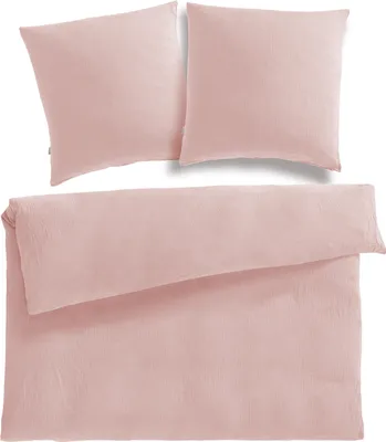Produktbild von Pure Label Musselin Bettwäsche 200x200 cm mit Kissenbezug 2er Set 80x80 cm aus 100% Baumwolle - Traumhaft weiche, kuschelige Bettwäsche-Sets in rosa