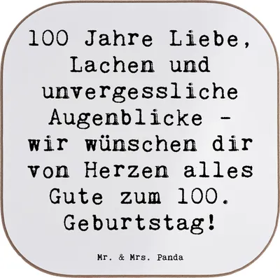 Produktbild von Mr. & Mrs. Panda Untersetzer für Gläser Spruch 100. Geburtstag - Weiß - Geschenk, Jubiläum, gläseruntersetzer, einzigartig, Tassenuntersetzer, Holzuntersetzer, Coaster