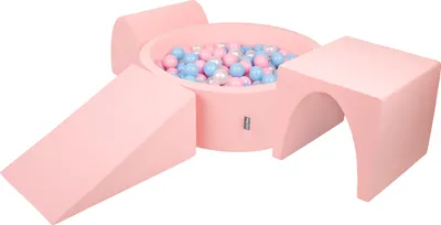 Produktbild von KiddyMoon spielplatz aus schaumstoff mit rund bällebad (200 bälle) ballgruben für babys spielbad hindernisläufen, hergestellt in der eu, pink:babyblue/puderrosa/perle