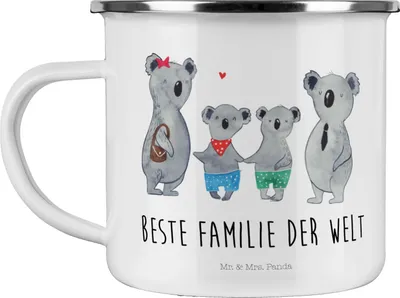 Produktbild von Mr. & Mrs. Panda Camping Emaille Tasse Koala Familie zwei - Weiß - Geschenk, Blechtasse, Becher, Familienzeit, Koalabär, Teetasse, Muttertag, Haferl, Pott