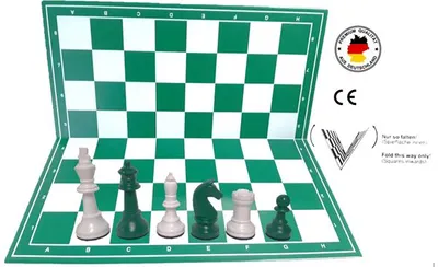 Produktbild von Schachset "Profi" mit Schachbrett und Schachfiguren KH 93 mm, weiss-grün, Staunton Form, mit Filzsockel