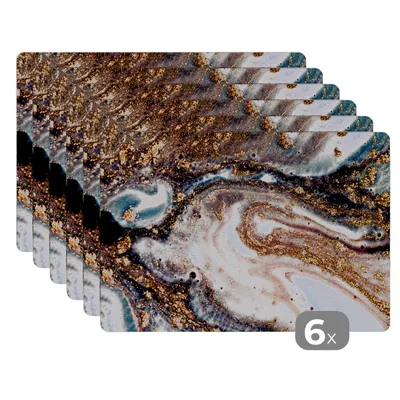 Obrázok produktu pre MuchoWow® Podložky Sada 6 podložiek Umývateľné podložky 30x45x0.3cm Mramorový vzhľad - Zlatá - Čierna - Trblietky - Elegantný Podložka pod stôl