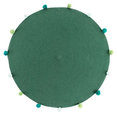 Obrázek produktu pro Kulatý koberec s bambulemi v zelené barvě POMPOMPARTY, Ø 90 cm