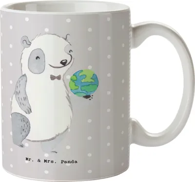 Produktbild von Mr. & Mrs. Panda Tasse Touristikkaufmann Herz - Grau Pastell - Geschenk, Keramiktasse, Teetasse, Kaffeetasse, haferl, Becher