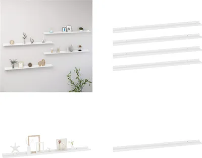 Obrázok produktu pre vidaXL Nástenné police 4 ks Vysoký lesk biely 115x9x3 cm - Nástenné police - Nástenné police - Nástenné police - Nástenné police - Nástenné police