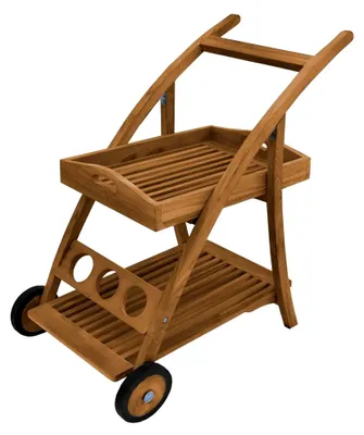 Produktbild von Servierwagen aus Teakholz mit 2 Ablagen und Tablett, wetterfest, 70 x 45 x 60 cm, für den Außenbereich geeignet, robust und langlebig