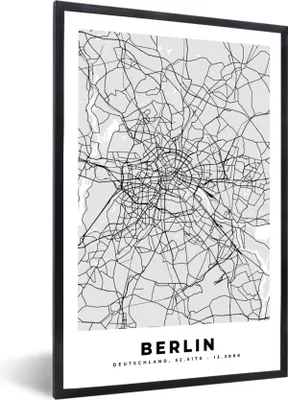 Produktbild von MuchoWow® Gerahmtes Poster Deutschland - Stadtplan - Berlin - Karte 20x30 cm - Poster mit Schwarzem Bilderrahmen Wandposter Rahmen Foto Bilder - Drucken - Bilder Poster im Rahmen