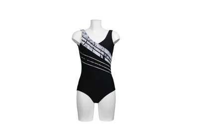 Produktbild von Pacific Fashion Badeanzug Schwarz-Weiss Diagonal-Streifen 30220, Größe 52 D