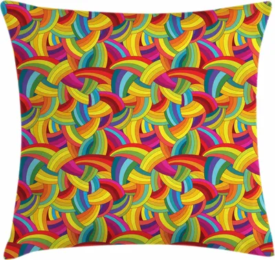 Produktbild von ABAKUHAUS Psychedelisch Kissenbezug, Buntes Regenbogen-Muster mit Streifen und Kurven abstrakte Grunge Illustration, 45 x 45 cm, Mehrfarbig