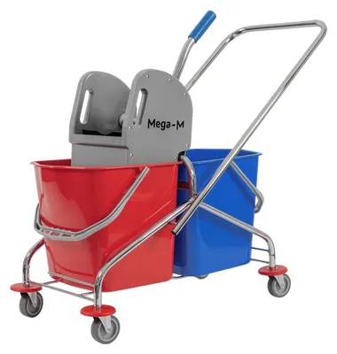 Zdjęcie produktu dla Wózek do sprzątania Mega-M z 2 wiadrami 23L, wózek do mopa, wózek domowy z prasą do mopa, niebiesko-czerwony 63x23x67 cm