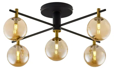 Productafbeelding van Hanglamp FIGARO, zwart-goud-amberskleurig, 5xG9x8W, metaal, afmetingen: 34x82x82 cm, IP20, Jupiter