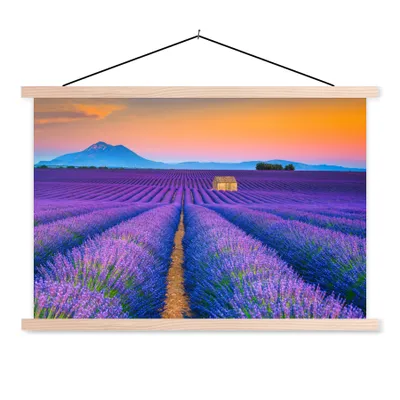 Produktbild von MuchoWow® Textilposter Lavendel - Lila - Blumen 120x80 cm mit holzfarbenen Rahmen - Aufhängeset