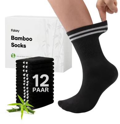 Produktbild von FALARY 12 Paar Socken Damen 39-42 Bambus Socken Herren Tennissocken Schwarz – Schwarz*12