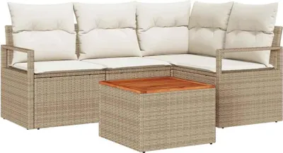 Immagine prodotto di Set di divani da giardino vidaXL, 5 pezzi, color beige, in rattan sintetico