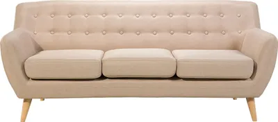 Produktbild von BELIANI 3-Sitzer Sofa Beige Stoffbezug mit Hellen Holzbeinen Armlehnen Knopfheftung Lose Sitzkissen Retro Design Wohnzimmer Polstersofa