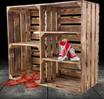 Produktbild von HOLZKISTE mit Fächern, insg. 5 / NEU / 77x68x35 cm / schön geflammtes Regal mit viel Stauraum