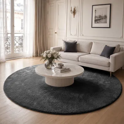 Produktbild von VOUNOT® Weicher Kurzflor Teppich Wohnzimmer mit Antirutschmatte ф200 cm Anthrazit