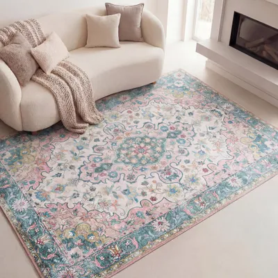 Image de Volero - Tapis vintage - Lily Oriental Bleu/Rose - 270x370 cm
