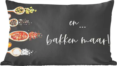 Produktbild von MuchoWow® Zierkissen Sofakissen Wohnzimmer Dekokissen 50x30 cm Und... Backen Sie! - Küche - Sprichwörter - Zitate - Gewürze - Wohnzimmerdekoration - Polster mit Photo