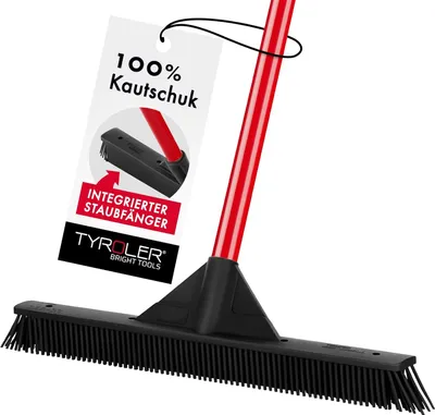 Produktbild von Kehrschaufel und Besen - Staubfänger mit Gummibesen - 415 cm Kopf - 140 cm rostfreier Griff - 6 Reihen kratzfeste Borsten - industrieller Boden- und Teppichreiniger - flaches Messer - feiner Staub - Mehrflächenbesen