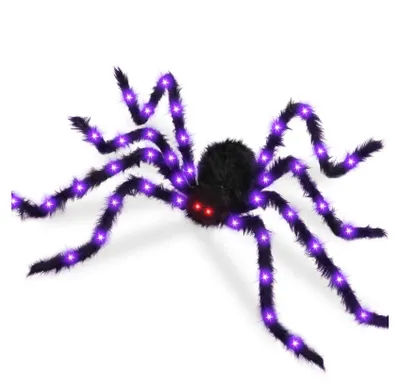 Produktbild von Halloween Deko, 150 cm große Riesenspinne, gruselige Kunst Spinne mit rot Augen für Partys, Innen- und Außendekoration, schwarz lila