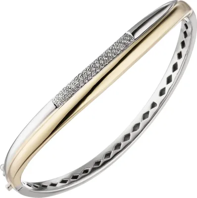 Produktbild von Armreif ovaler Armband mit 55 Diamanten Brillanten, 585 Gold Gelbgold Weißgold