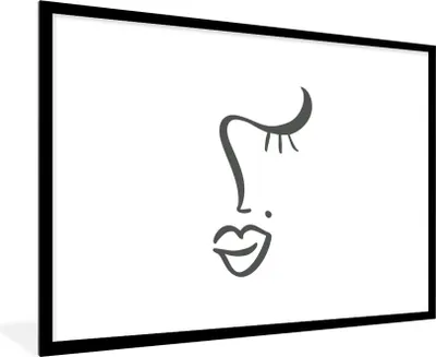 Produktbild von MuchoWow® Gerahmtes Poster Gesicht - Abstrakt - Schwarz - Weiß 90x60 cm - Poster mit Schwarzem Bilderrahmen Wandposter Rahmen Foto Bilder - Wanddekoration - Fotos