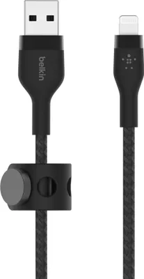Productafbeelding van Belkin Flex Lightning/USB-A kabel, 1 meter, met Apple MFi-certificering, zwart. Modelnummer: CAA010bt1MBK