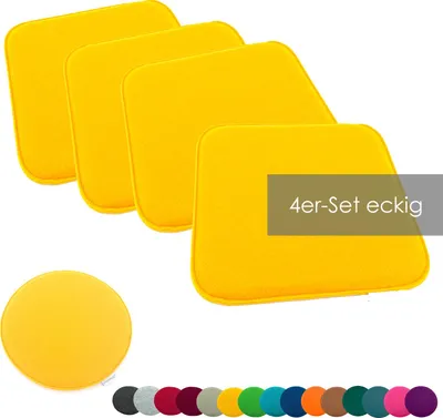 Produktbild von heimtexland ® Sitzkissen Set Filz Stuhlkissen Stuhlauflage Filzkissen Stuhl Polster Kissen Typ631 4er Set 35 x 35 cm Eckig Gelb