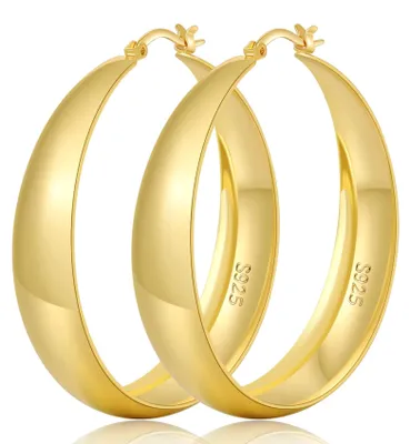 Produktbild von Große goldene Creolen, hypoallergen, 14K vergoldet, leicht, für den Alltag