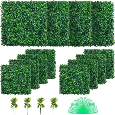 Produktbild von SucceBuy 12pcs künstliche Buchsbaum Panel UV 20x20“ 4cm grüne Hecke Wand Panels gefälschte Gras Hintergrund Privatsphäre Zaun für Indoor Outdoor Garten Hinterhof Dekor