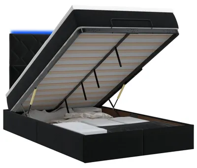 Obrázok produktu pre Postel s úložným priestorom a LED osvetlením, čierna, 120 x 200 cm, potiahnutá zamatom
