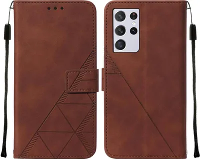 Produktbild von Galaxy S21 Ultra 5G Hülle, Schlank Prägung Flip Leder Kartenfächer Schutzhülle mit Ständer für Samsung Galaxy S21 Ultra 5G Braun