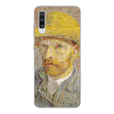 Produktbild von MuchoWow® Handyhülle Schutzhülle Hülle für Samsung Galaxy A70 Selbstbildnis mit Strohhut - Vincent van Gogh Silikon Softcase Handy Hülle - Schutzhaube