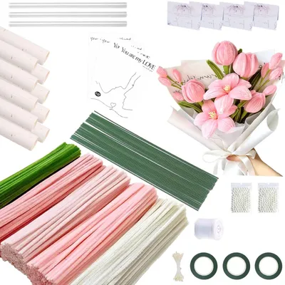 Pfeifenreiniger-Blumen-Kit, 500 Stück, Pink, 5 Farben, DIY-Bastelset